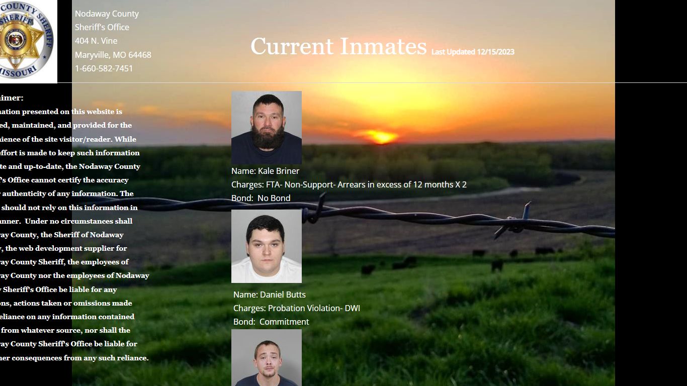 Current Inmates - Nodaway County Sheriff's Office